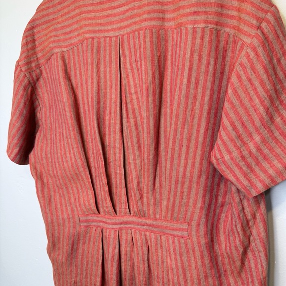 Caron Callahan | Striped Linen Henley Relaxed Midi Shirt Dress - Picture 13 of 16